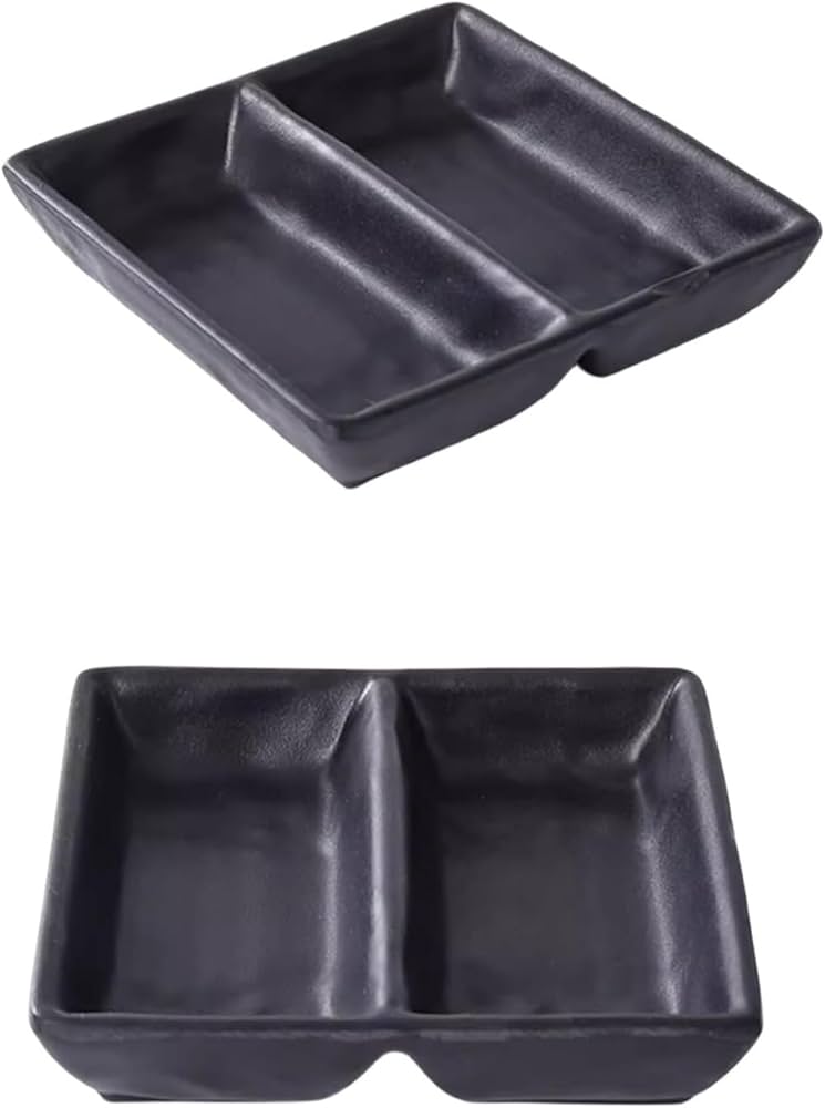 【陶器】黒2つ仕切り薬味皿×50枚セット Amazon｜食器 仕切り皿 小皿 醤油皿 2枚セット 薬味皿 仕切皿